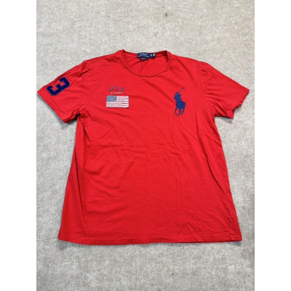 Polo Ralph Lauren Shirt Mens XL Red Untied States 3 Big Pony